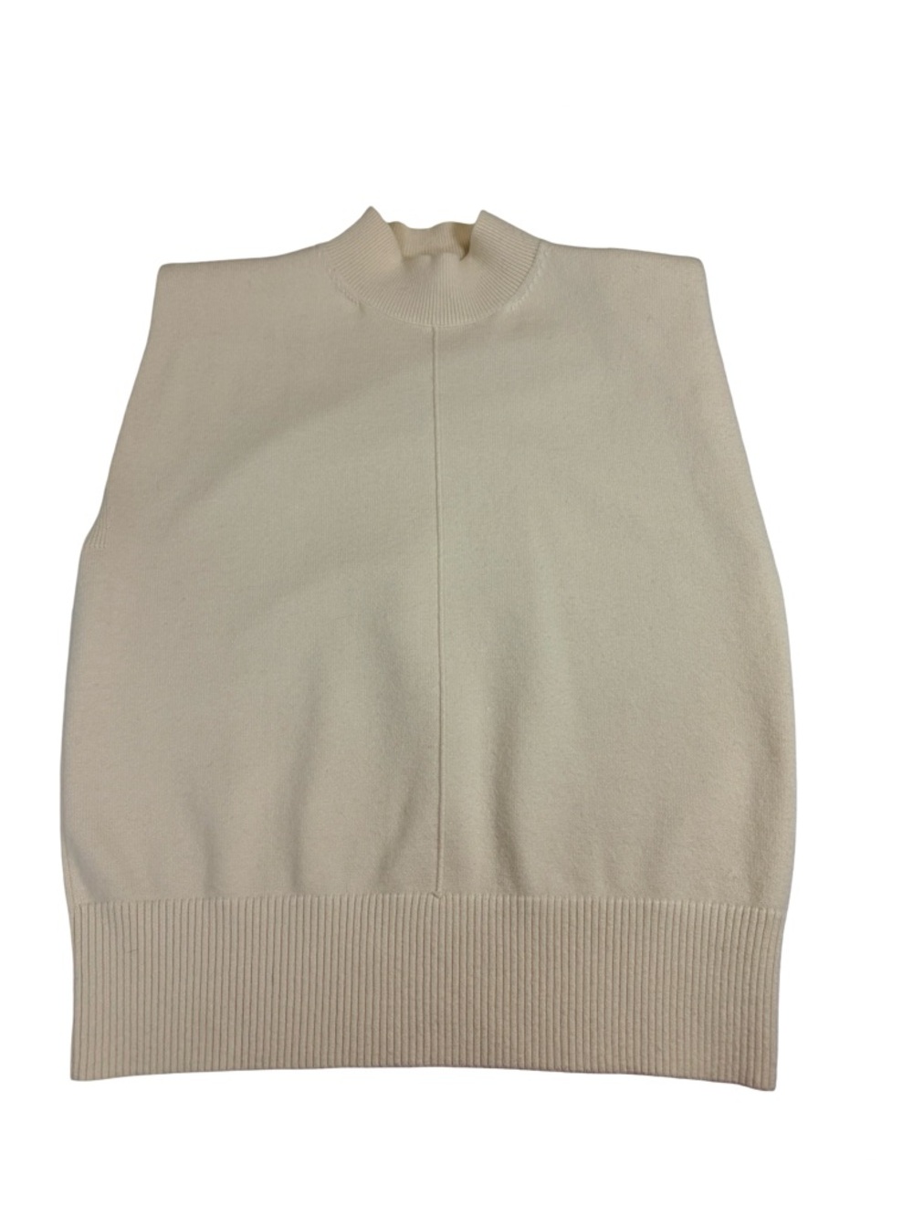 Skies Are Blue Cream Sleeveless Mock Neck Sweater SzS Minimalist Quiet Luxury